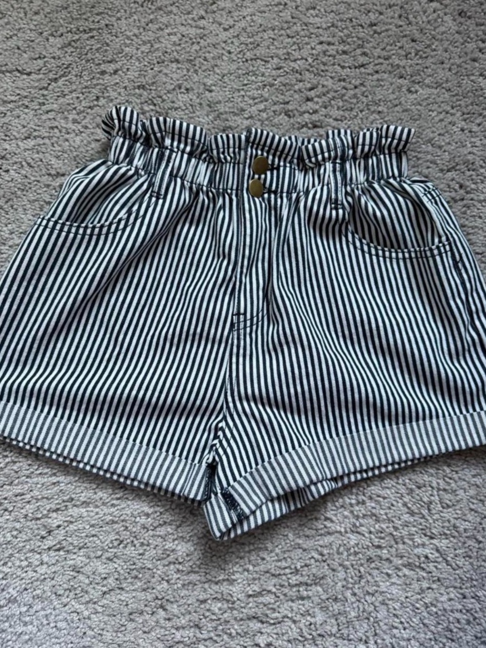 Striped Paperbag Waist Women's Shorts Navy & White